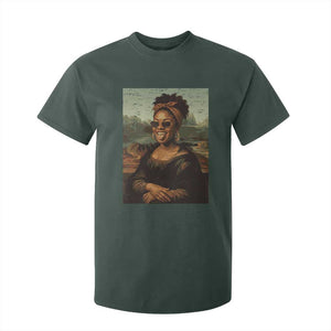 Modern Black Mona Lisa Headwrap Sunglasses Parody T Shirt For Kid Trendy Urban Fine Art Portrait Graphic