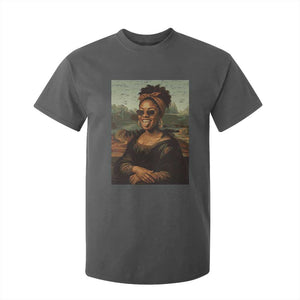 Modern Black Mona Lisa Headwrap Sunglasses Parody T Shirt For Kid Trendy Urban Fine Art Portrait Graphic