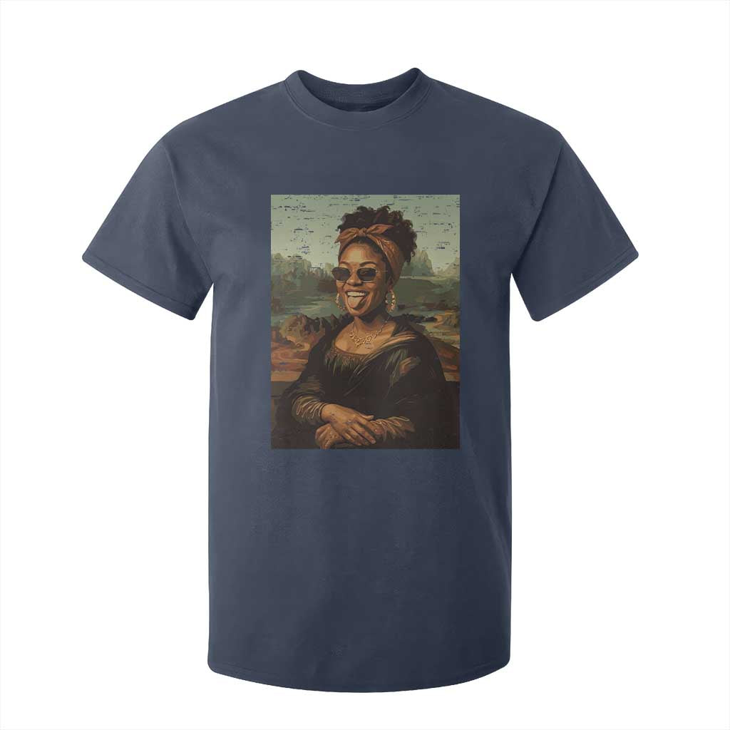 Modern Black Mona Lisa Headwrap Sunglasses Parody T Shirt For Kid Trendy Urban Fine Art Portrait Graphic