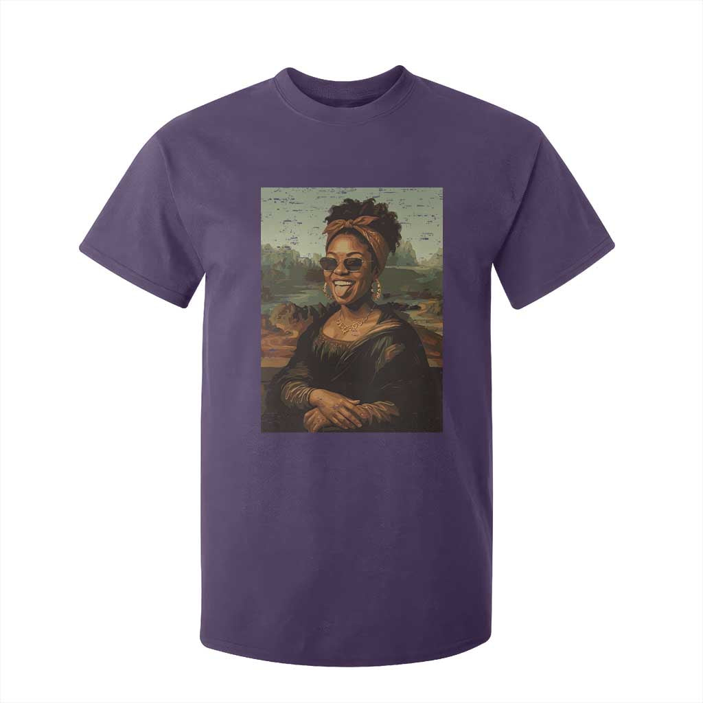 Modern Black Mona Lisa Headwrap Sunglasses Parody T Shirt For Kid Trendy Urban Fine Art Portrait Graphic