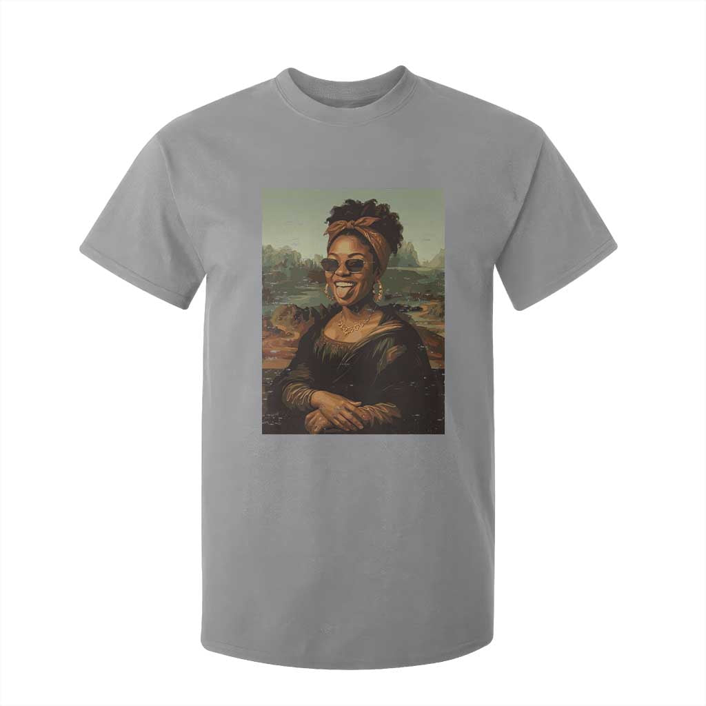 Modern Black Mona Lisa Headwrap Sunglasses Parody T Shirt For Kid Trendy Urban Fine Art Portrait Graphic