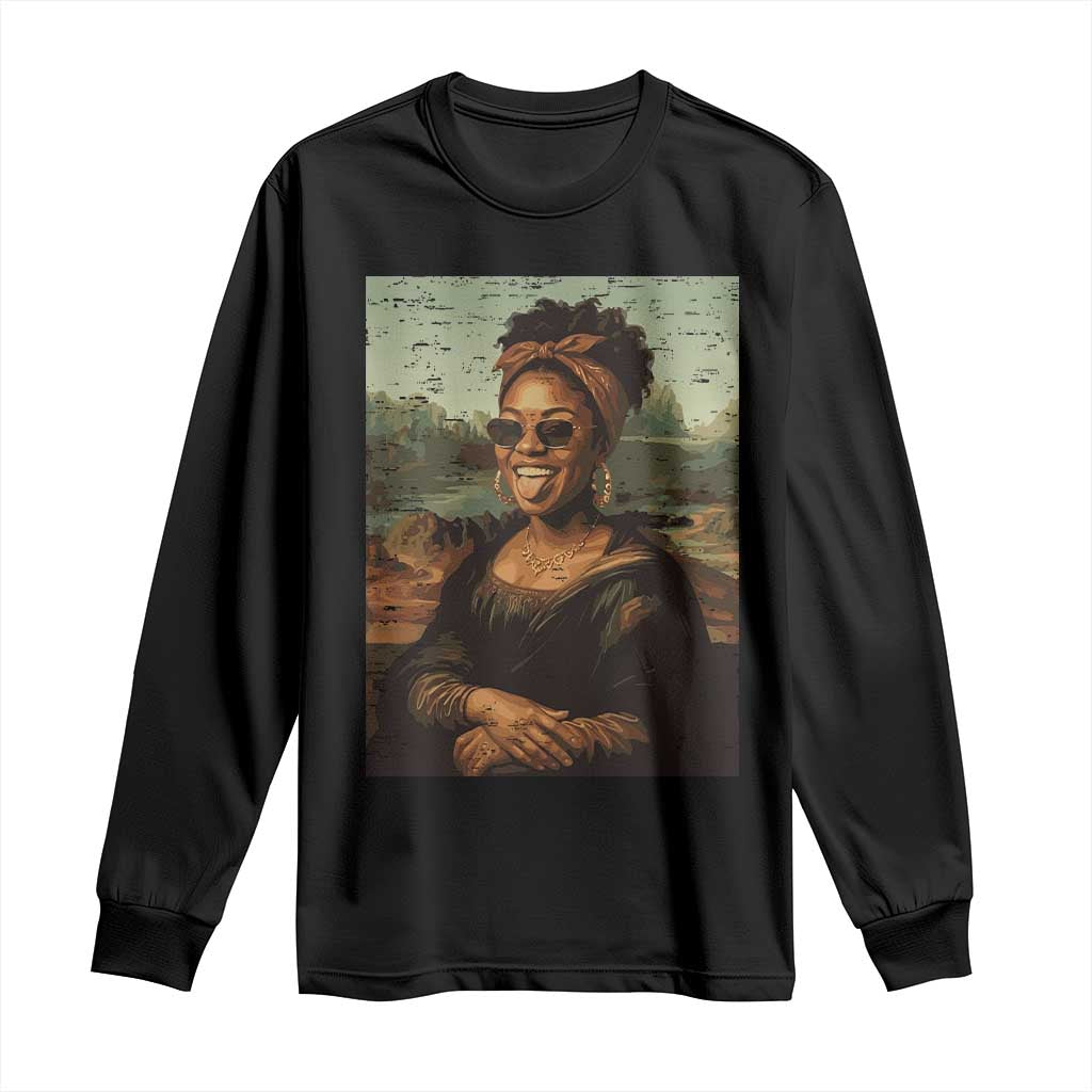 Modern Black Mona Lisa Headwrap Sunglasses Parody Long Sleeve Shirt Trendy Urban Fine Art Portrait Graphic TS02 Black Print Your Wear