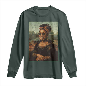 Modern Black Mona Lisa Headwrap Sunglasses Parody Long Sleeve Shirt Trendy Urban Fine Art Portrait Graphic