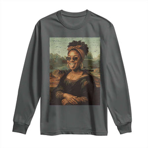 Modern Black Mona Lisa Headwrap Sunglasses Parody Long Sleeve Shirt Trendy Urban Fine Art Portrait Graphic