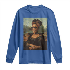 Modern Black Mona Lisa Headwrap Sunglasses Parody Long Sleeve Shirt Trendy Urban Fine Art Portrait Graphic