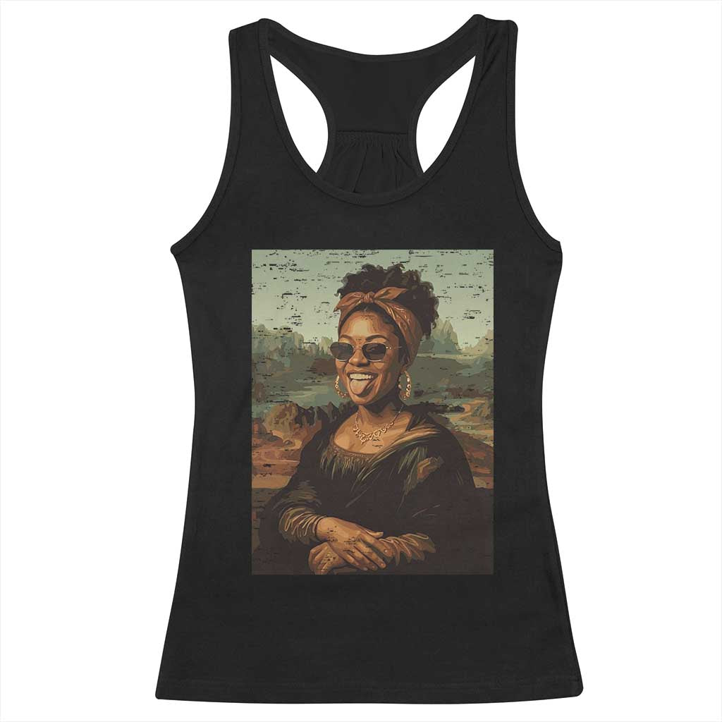 Modern Black Mona Lisa Headwrap Sunglasses Parody Racerback Tank Top Trendy Urban Fine Art Portrait Graphic TS02 Black Print Your Wear