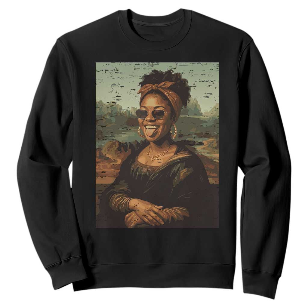 Modern Black Mona Lisa Headwrap Sunglasses Parody Sweatshirt Trendy Urban Fine Art Portrait Graphic TS02 Black Print Your Wear