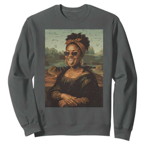 Modern Black Mona Lisa Headwrap Sunglasses Parody Sweatshirt Trendy Urban Fine Art Portrait Graphic