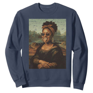 Modern Black Mona Lisa Headwrap Sunglasses Parody Sweatshirt Trendy Urban Fine Art Portrait Graphic