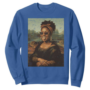 Modern Black Mona Lisa Headwrap Sunglasses Parody Sweatshirt Trendy Urban Fine Art Portrait Graphic