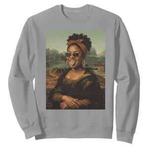 Modern Black Mona Lisa Headwrap Sunglasses Parody Sweatshirt Trendy Urban Fine Art Portrait Graphic
