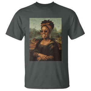 Modern Black Mona Lisa Headwrap Sunglasses Parody T Shirt Trendy Urban Fine Art Portrait Graphic