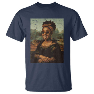 Modern Black Mona Lisa Headwrap Sunglasses Parody T Shirt Trendy Urban Fine Art Portrait Graphic