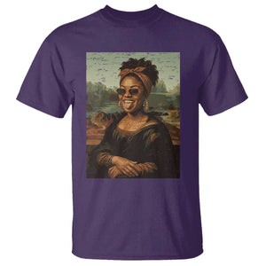 Modern Black Mona Lisa Headwrap Sunglasses Parody T Shirt Trendy Urban Fine Art Portrait Graphic