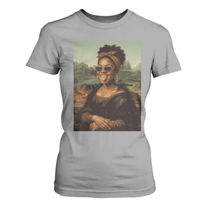 Modern Black Mona Lisa Headwrap Sunglasses Parody T Shirt For Women Trendy Urban Fine Art Portrait Graphic