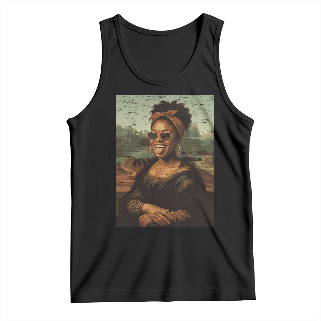 Modern Black Mona Lisa Headwrap Sunglasses Parody Tank Top Trendy Urban Fine Art Portrait Graphic TS02 Black Print Your Wear