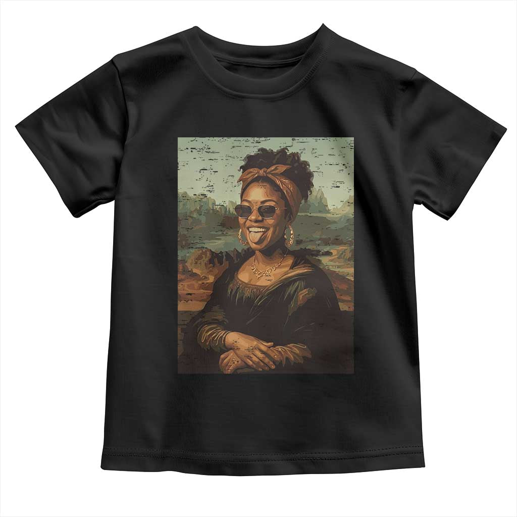 Modern Black Mona Lisa Headwrap Sunglasses Parody Toddler T Shirt Trendy Urban Fine Art Portrait Graphic TS02 Black Print Your Wear