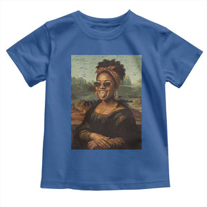 Modern Black Mona Lisa Headwrap Sunglasses Parody Toddler T Shirt Trendy Urban Fine Art Portrait Graphic