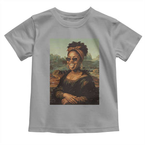 Modern Black Mona Lisa Headwrap Sunglasses Parody Toddler T Shirt Trendy Urban Fine Art Portrait Graphic