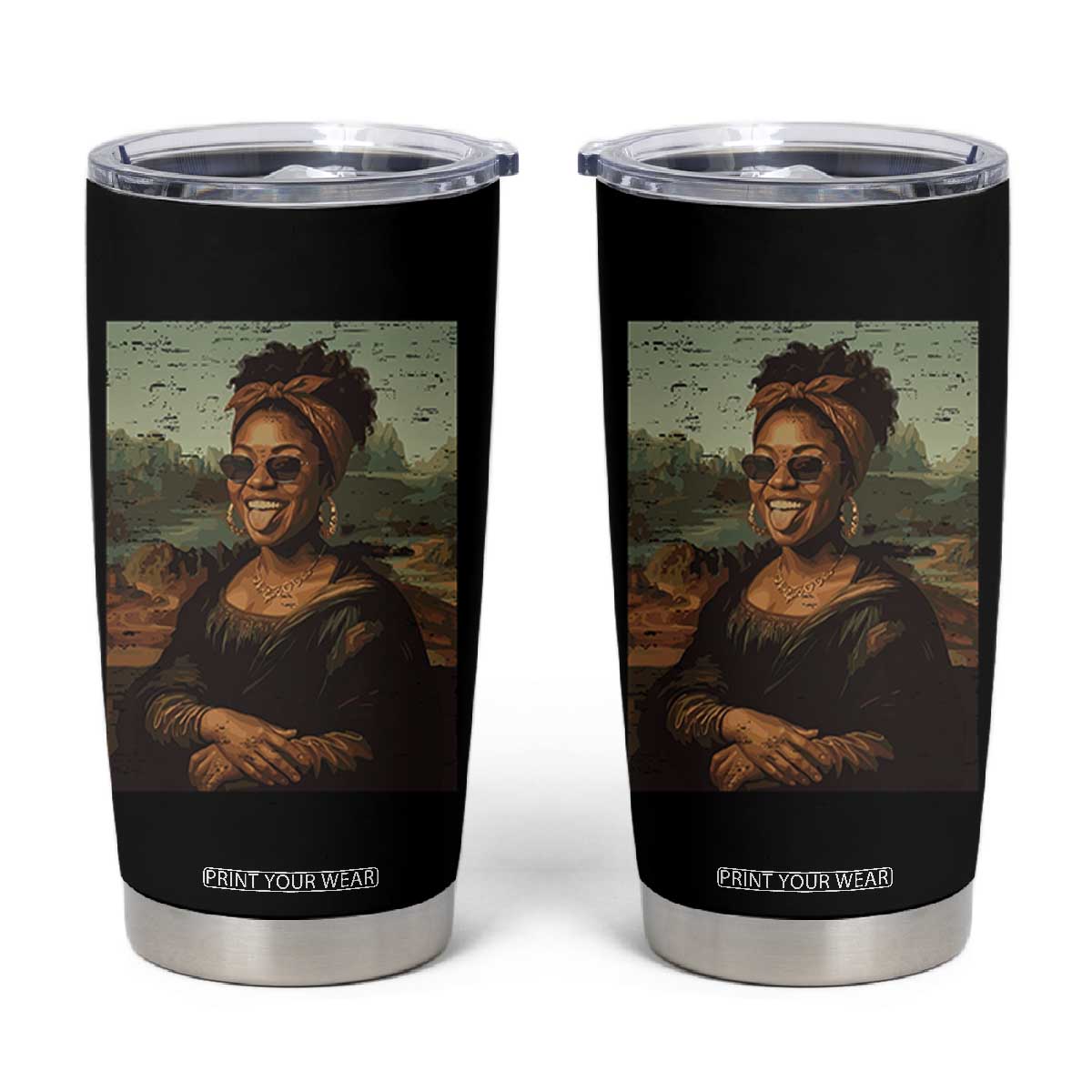 Modern Black Mona Lisa Headwrap Sunglasses Parody Tumbler Cup Trendy Urban Fine Art Portrait Graphic TS02 Black Print Your Wear