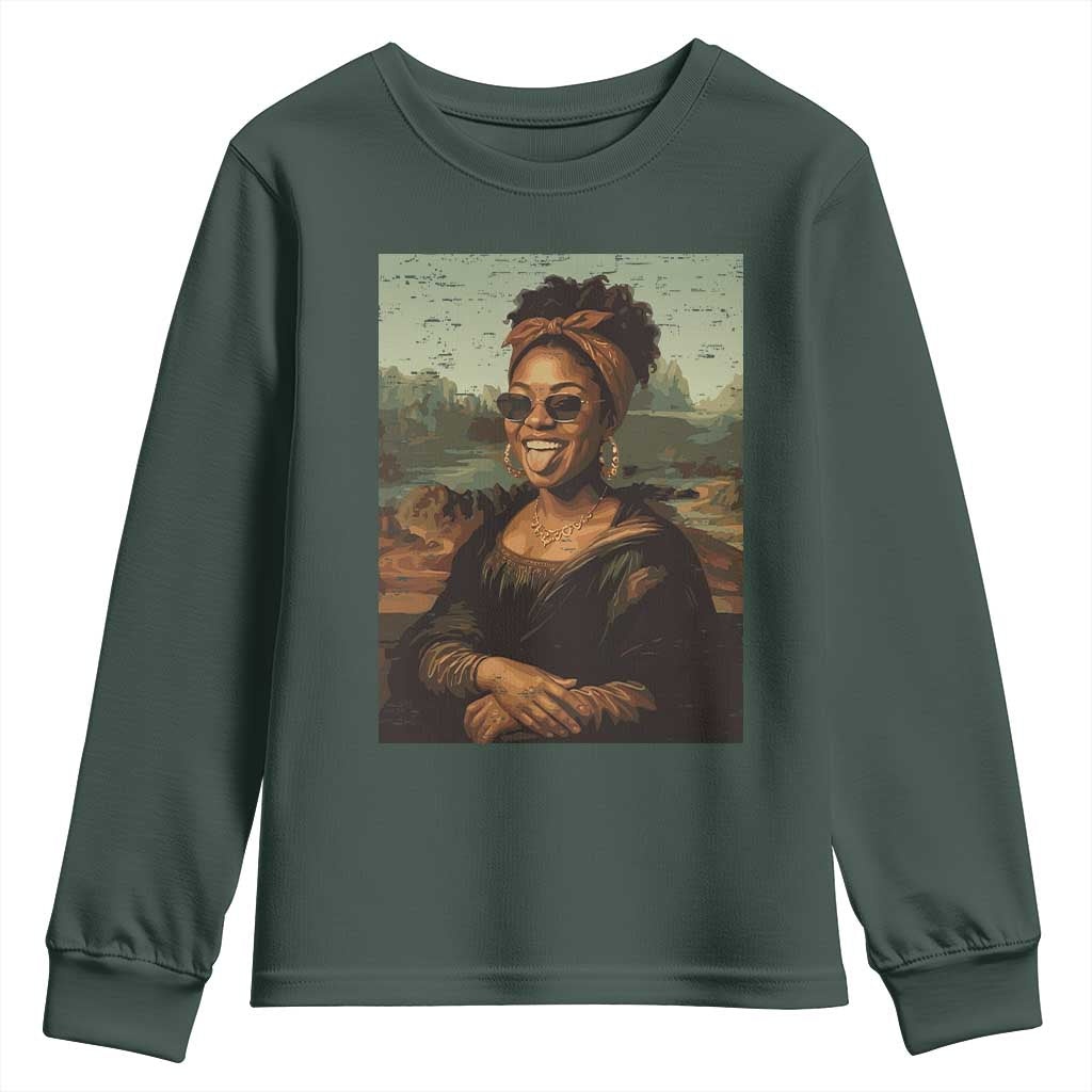 Modern Black Mona Lisa Headwrap Sunglasses Parody Youth Sweatshirt Trendy Urban Fine Art Portrait Graphic