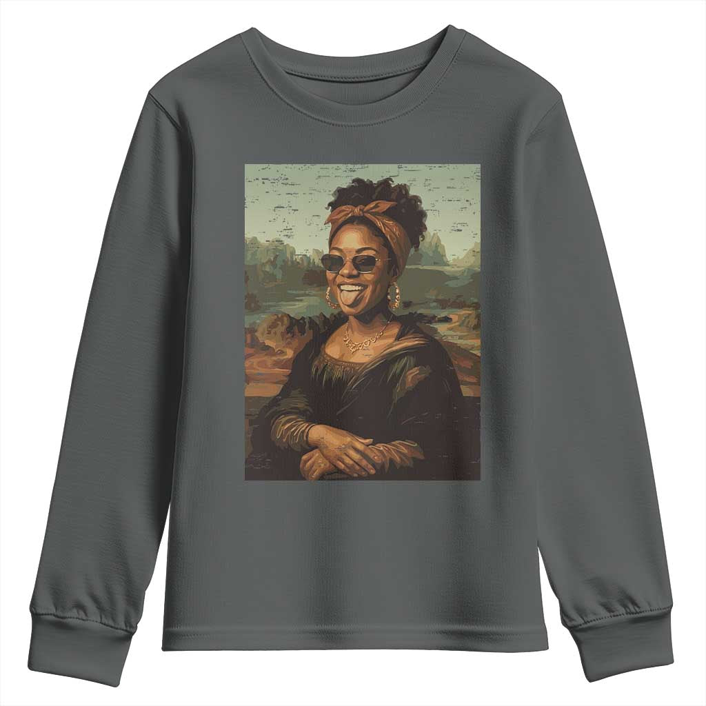 Modern Black Mona Lisa Headwrap Sunglasses Parody Youth Sweatshirt Trendy Urban Fine Art Portrait Graphic