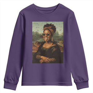 Modern Black Mona Lisa Headwrap Sunglasses Parody Youth Sweatshirt Trendy Urban Fine Art Portrait Graphic