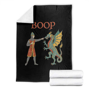 Funny Boop Medieval Knight Poking Dragon Graphic Throw Blanket Vintage Renaissance Faire Fantasy Meme