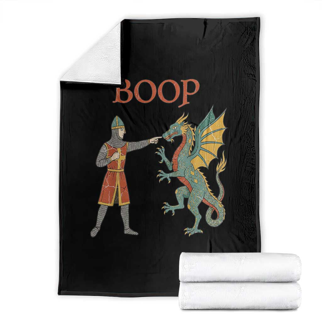 Funny Boop Medieval Knight Poking Dragon Graphic Throw Blanket Vintage Renaissance Faire Fantasy Meme TS02 Black Print Your Wear