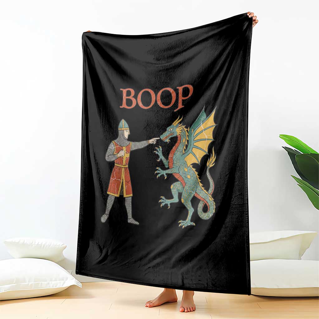 Funny Boop Medieval Knight Poking Dragon Graphic Throw Blanket Vintage Renaissance Faire Fantasy Meme