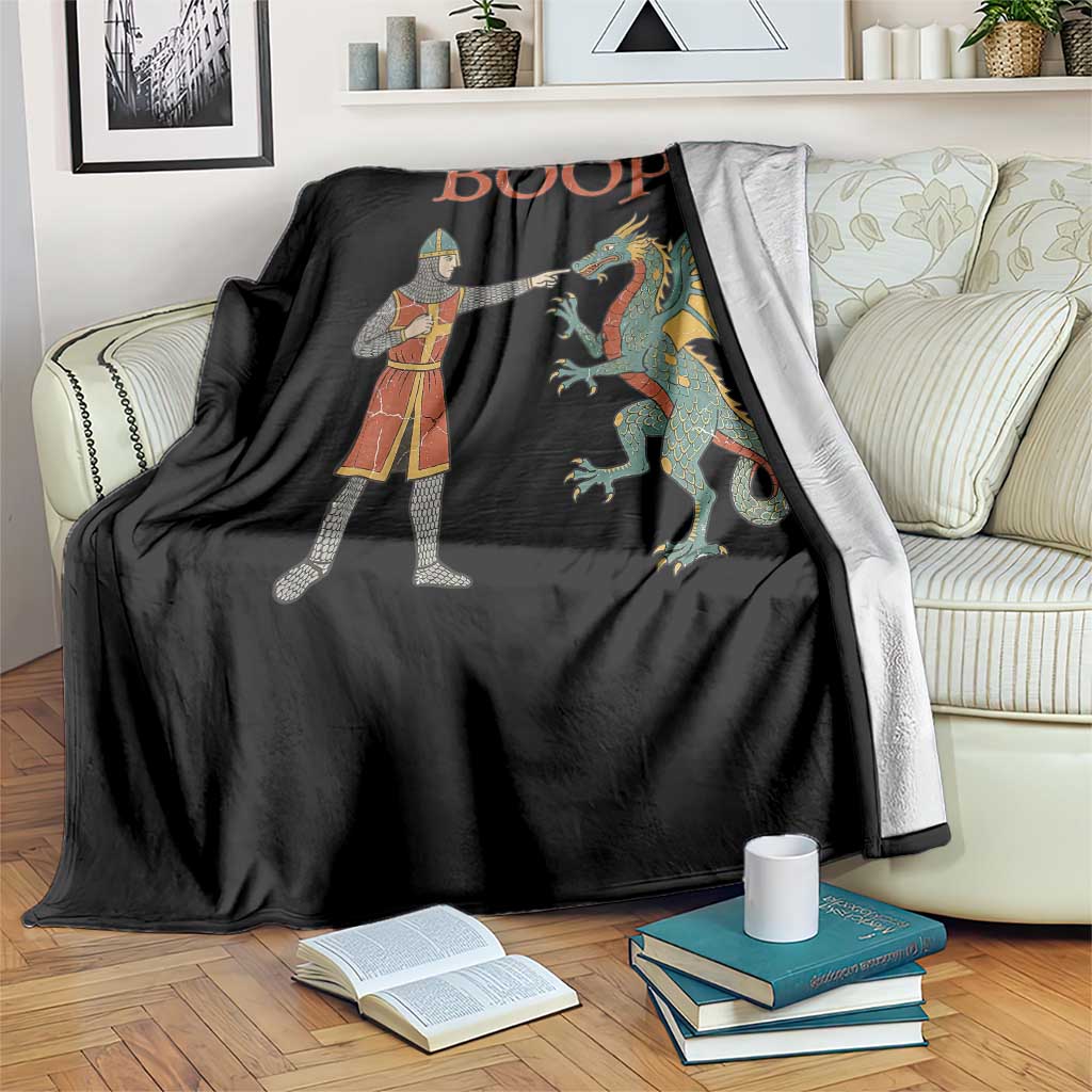 Funny Boop Medieval Knight Poking Dragon Graphic Throw Blanket Vintage Renaissance Faire Fantasy Meme