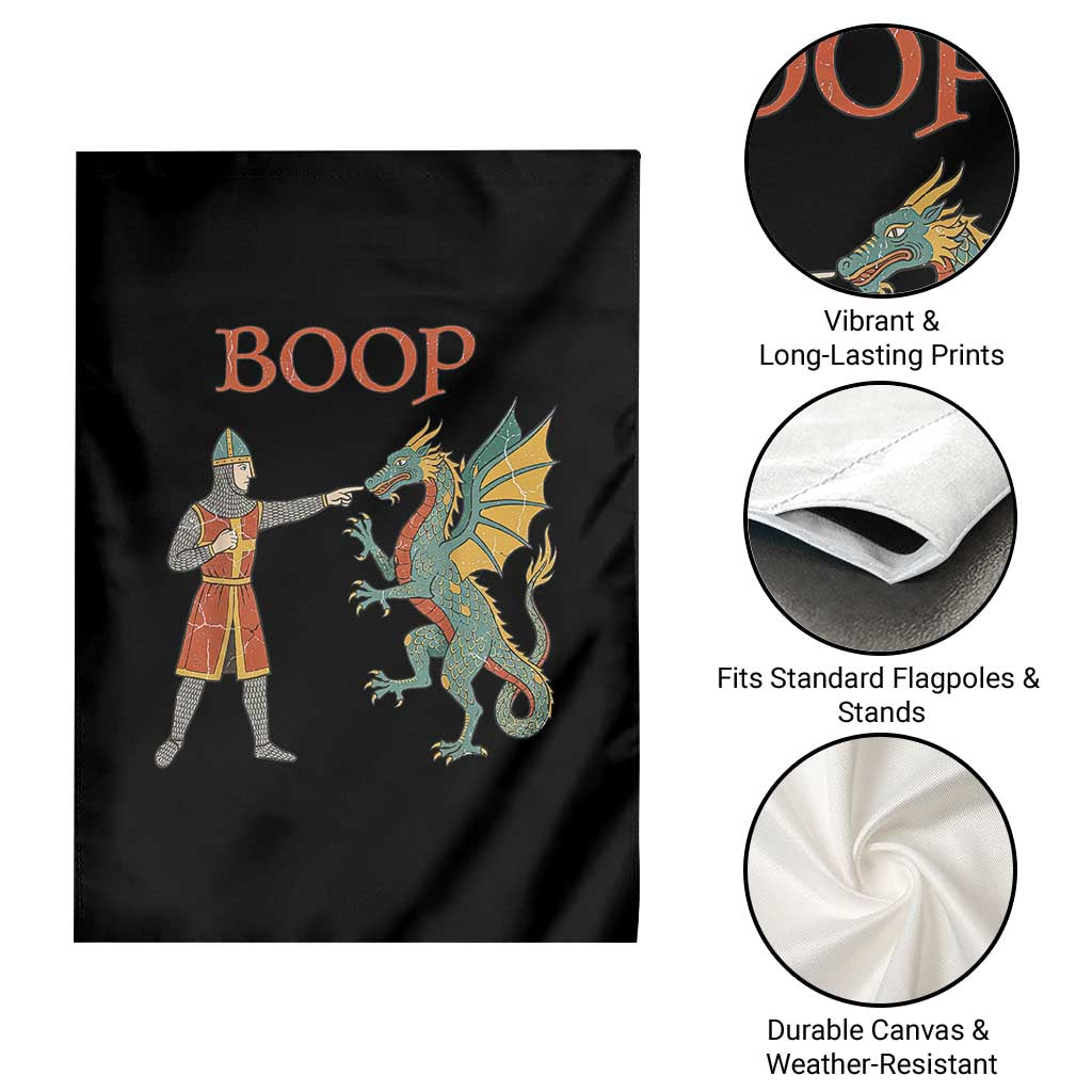 Funny Boop Medieval Knight Poking Dragon Graphic Garden Flag Vintage Renaissance Faire Fantasy Meme