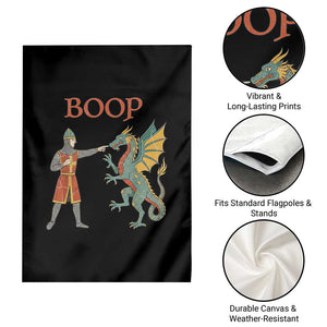 Funny Boop Medieval Knight Poking Dragon Graphic Garden Flag Vintage Renaissance Faire Fantasy Meme