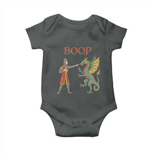 Funny Boop Medieval Knight Poking Dragon Graphic Baby Onesie Vintage Renaissance Faire Fantasy Meme