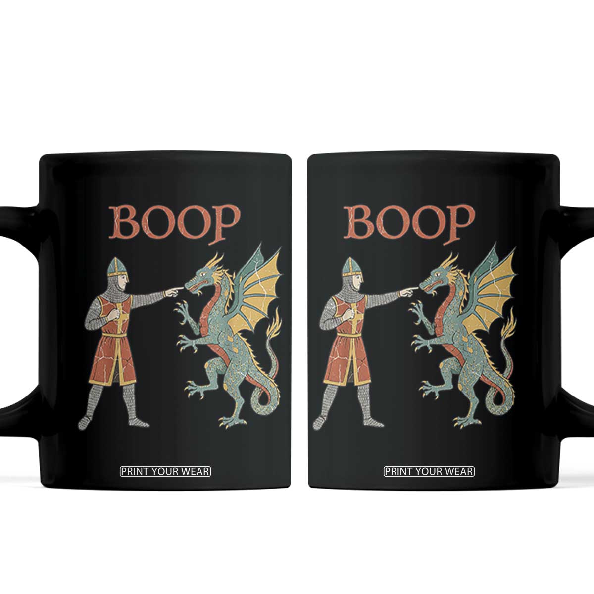 Funny Boop Medieval Knight Poking Dragon Graphic Coffee Mug Vintage Renaissance Faire Fantasy Meme