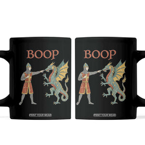Funny Boop Medieval Knight Poking Dragon Graphic Coffee Mug Vintage Renaissance Faire Fantasy Meme