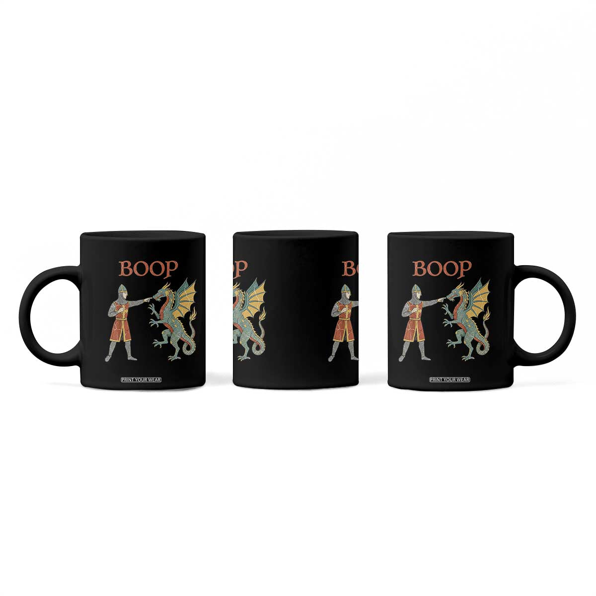Funny Boop Medieval Knight Poking Dragon Graphic Coffee Mug Vintage Renaissance Faire Fantasy Meme