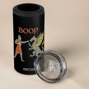 Funny Boop Medieval Knight Poking Dragon Graphic 4 in 1 Can Cooler Tumbler Vintage Renaissance Faire Fantasy Meme