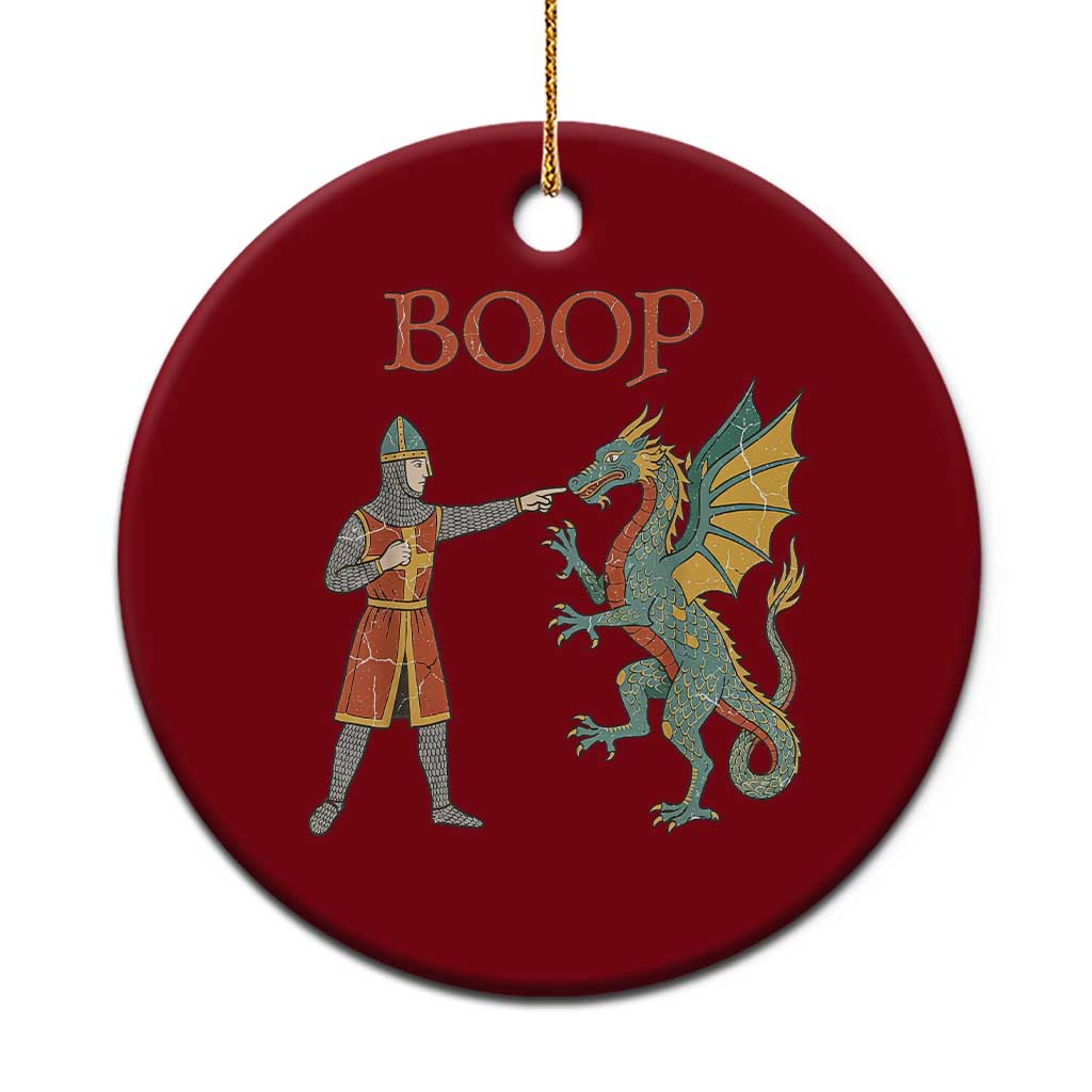 Funny Boop Medieval Knight Poking Dragon Graphic Ceramic Ornament Vintage Renaissance Faire Fantasy Meme