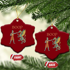 Funny Boop Medieval Knight Poking Dragon Graphic Ceramic Ornament Vintage Renaissance Faire Fantasy Meme