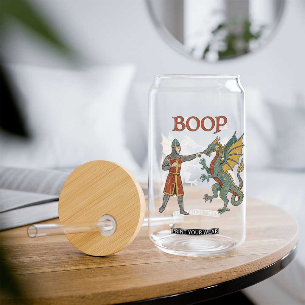 Funny Boop Medieval Knight Poking Dragon Graphic Glass Can Vintage Renaissance Faire Fantasy Meme