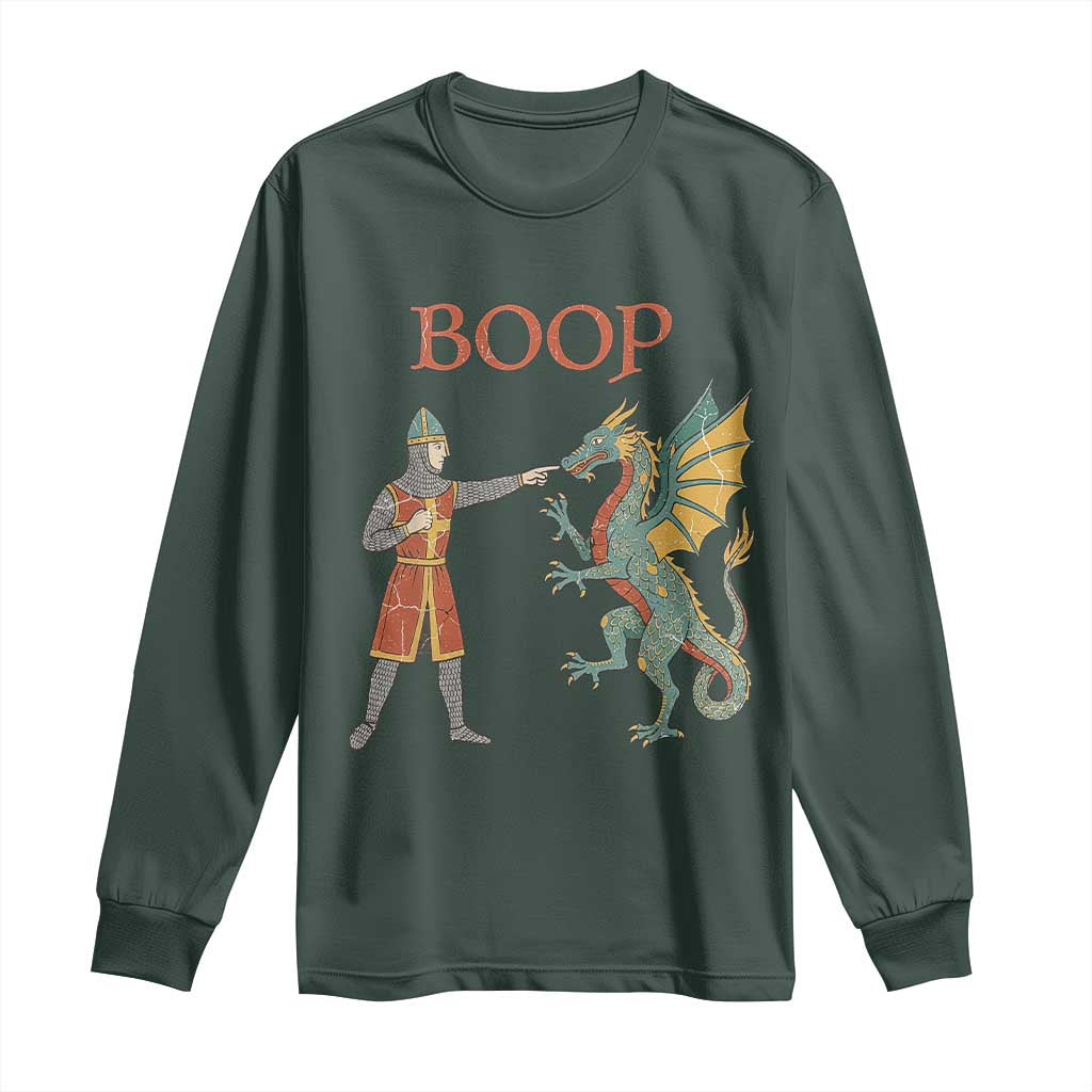 Funny Boop Medieval Knight Poking Dragon Graphic Long Sleeve Shirt Vintage Renaissance Faire Fantasy Meme