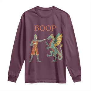 Funny Boop Medieval Knight Poking Dragon Graphic Long Sleeve Shirt Vintage Renaissance Faire Fantasy Meme