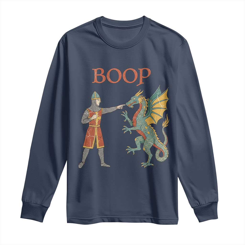 Funny Boop Medieval Knight Poking Dragon Graphic Long Sleeve Shirt Vintage Renaissance Faire Fantasy Meme