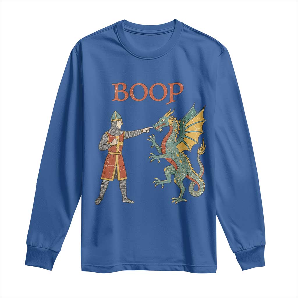 Funny Boop Medieval Knight Poking Dragon Graphic Long Sleeve Shirt Vintage Renaissance Faire Fantasy Meme