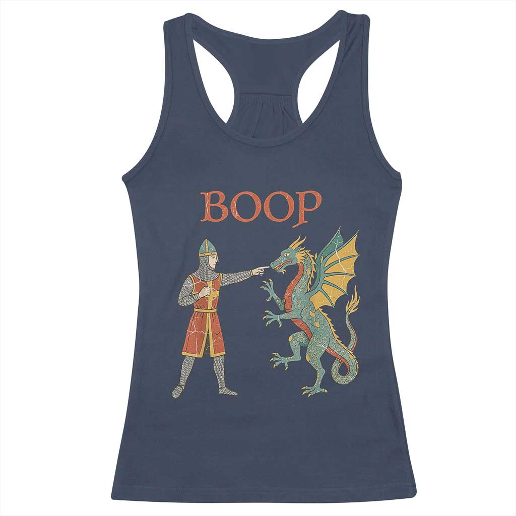 Funny Boop Medieval Knight Poking Dragon Graphic Racerback Tank Top Vintage Renaissance Faire Fantasy Meme
