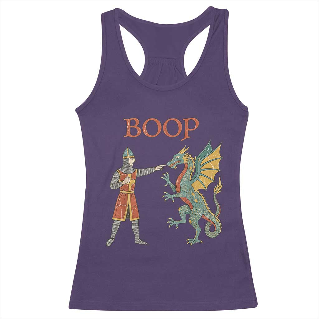 Funny Boop Medieval Knight Poking Dragon Graphic Racerback Tank Top Vintage Renaissance Faire Fantasy Meme