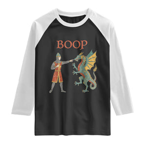Funny Boop Medieval Knight Poking Dragon Graphic Raglan Shirt Vintage Renaissance Faire Fantasy Meme