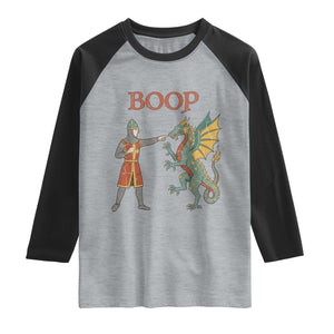 Funny Boop Medieval Knight Poking Dragon Graphic Raglan Shirt Vintage Renaissance Faire Fantasy Meme