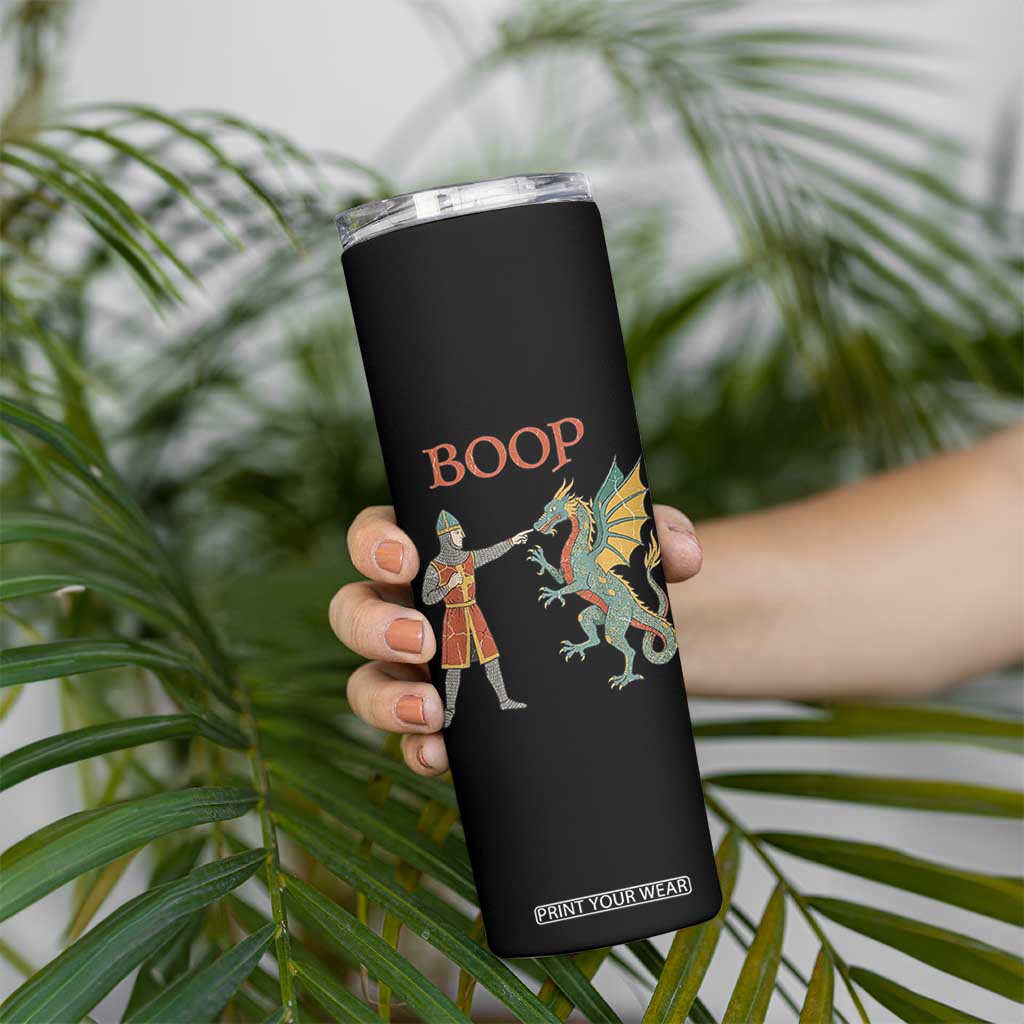 Funny Boop Medieval Knight Poking Dragon Graphic Skinny Tumbler Vintage Renaissance Faire Fantasy Meme